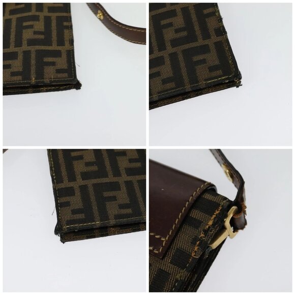 FENDI Zucca Canvas Shoulder Bag Black Brown gold Auth 141634 - Picture 14 of 16